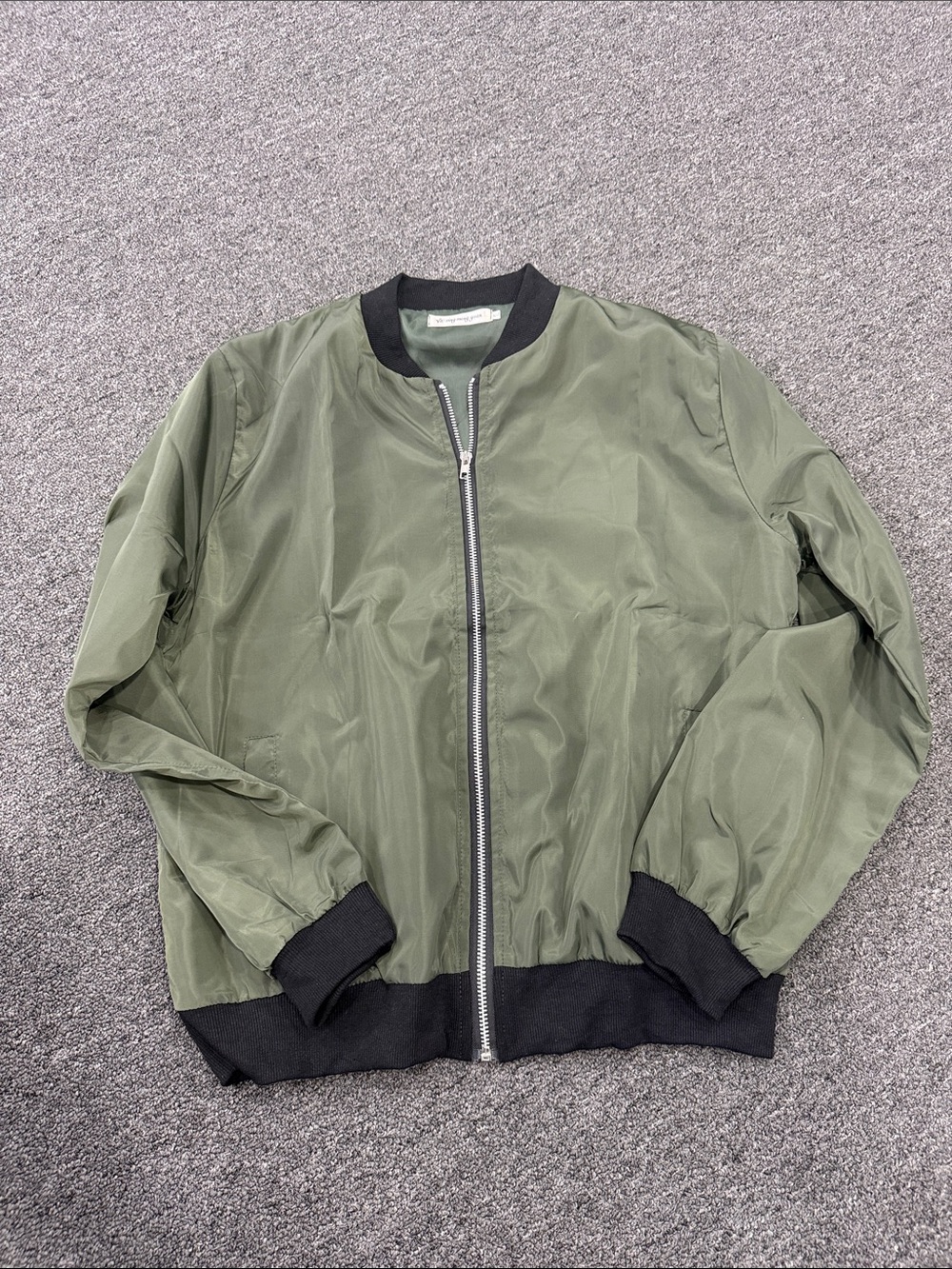 Woman’s Olive Green Bomber Jacket with Black Trim